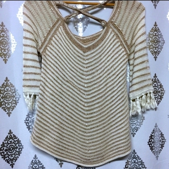 Nanette Lepore Crochet Gold and Cream Holiday Sweater - Picture 2 of 8